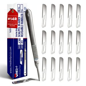 Surgical Blades Pack of 15 #14R with MedHelp Stainless Steel Handle-0