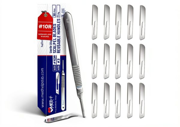 Dermaplaning Blades MedHelp 10R Scalpels Stainless Steel Handle 15-0
